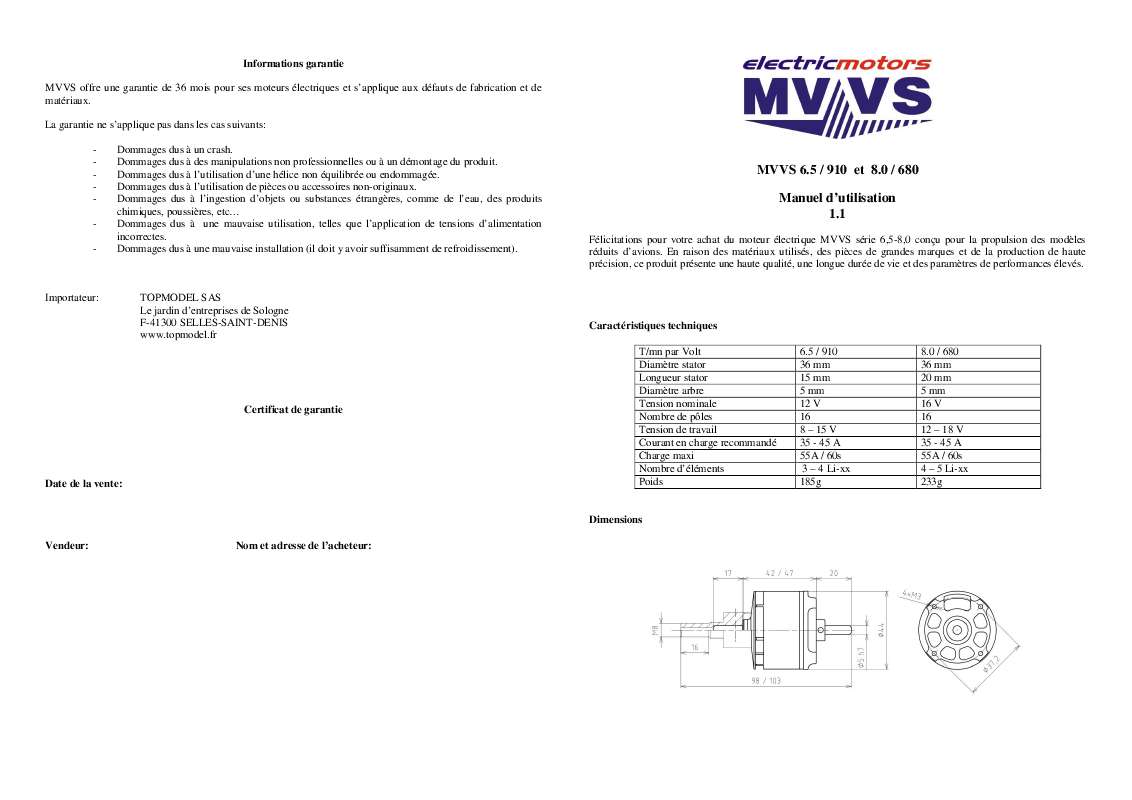 Guide utilisation  MVVS 6.5-910  de la marque MVVS
