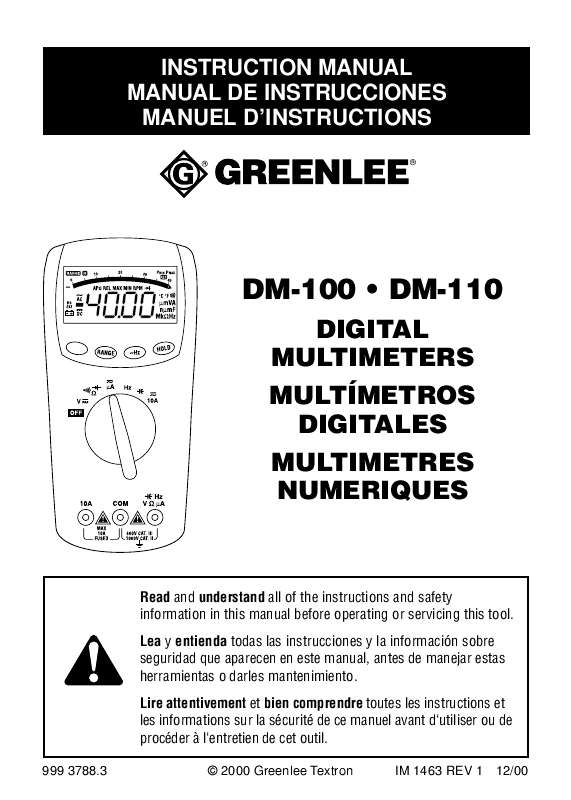 Guide utilisation  GREENLEE DM-110  de la marque GREENLEE