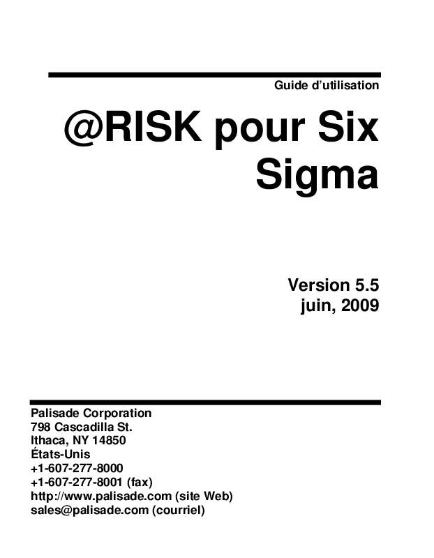 Guide utilisation  PALISADE RISK FOR SIX SIGMA 5.5  de la marque PALISADE