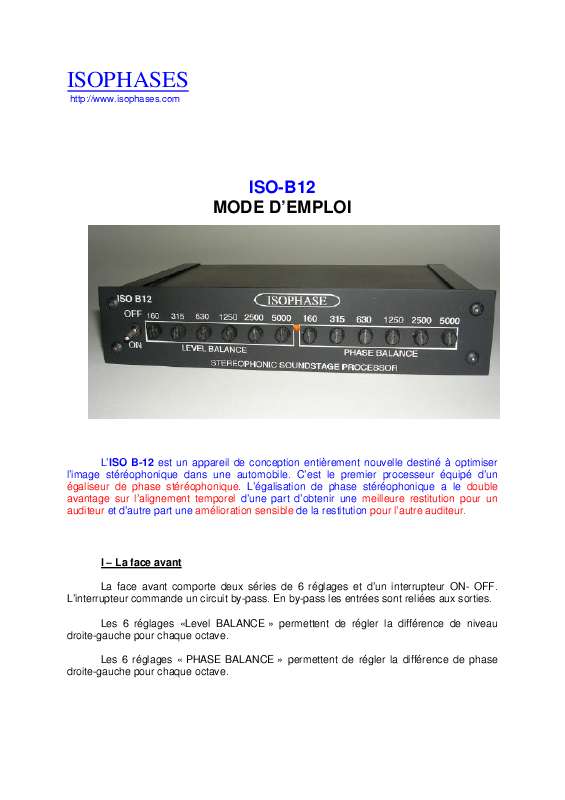 Guide utilisation  ISOPHASES ISO B-12  de la marque ISOPHASES