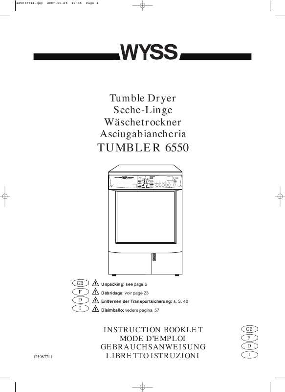 Guide utilisation WYSS TUMBLER6550 de la marque WYSS