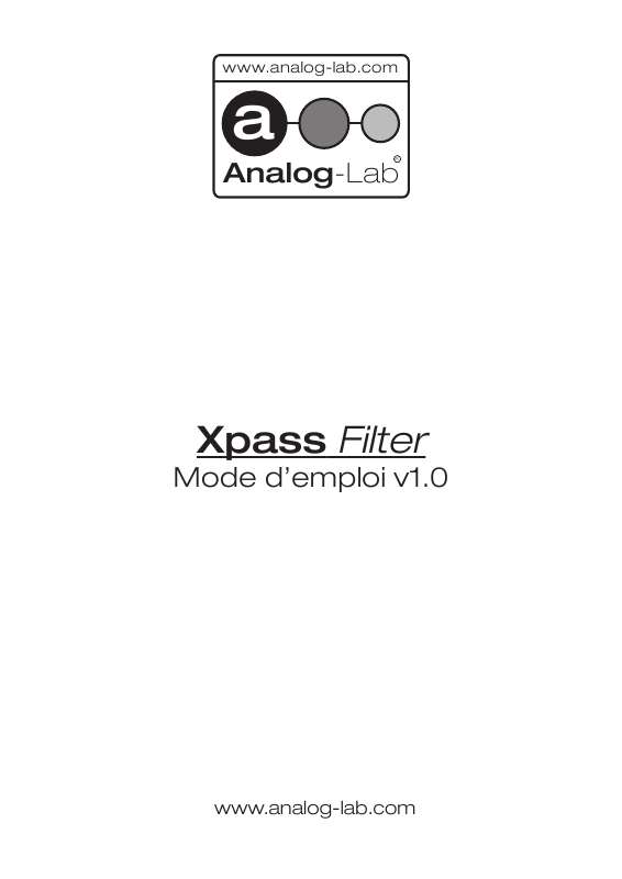 Guide utilisation  ANALOG-LAB XPASS FILTER  de la marque ANALOG-LAB