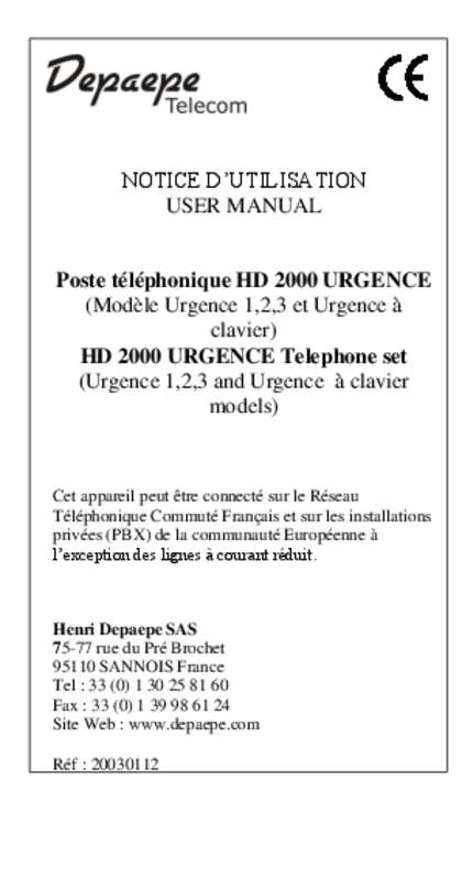 Guide utilisation DEPAEPE HD2000  de la marque DEPAEPE
