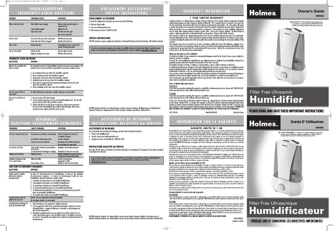 Guide utilisation  HOLMES HM495  de la marque HOLMES