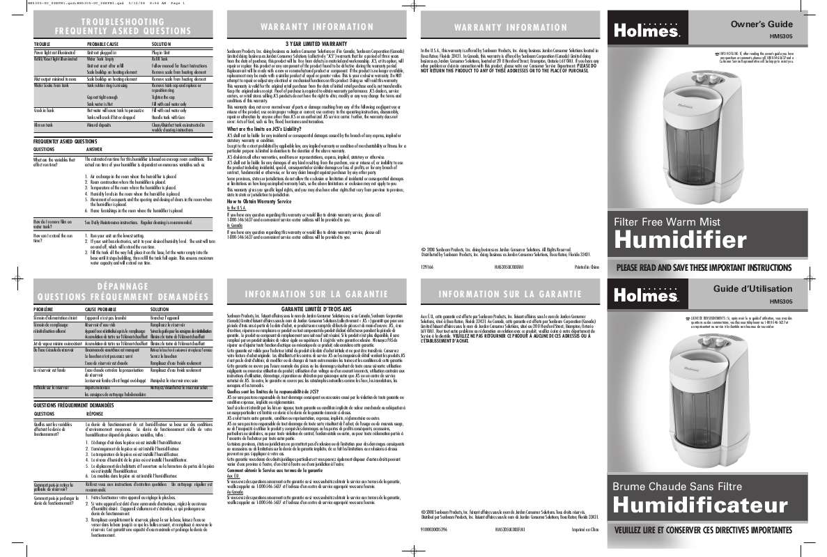Guide utilisation  HOLMES HM5305  de la marque HOLMES
