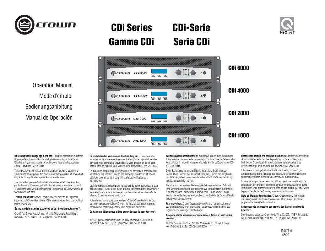 Guide utilisation  SONANCE CDI 1000  de la marque SONANCE