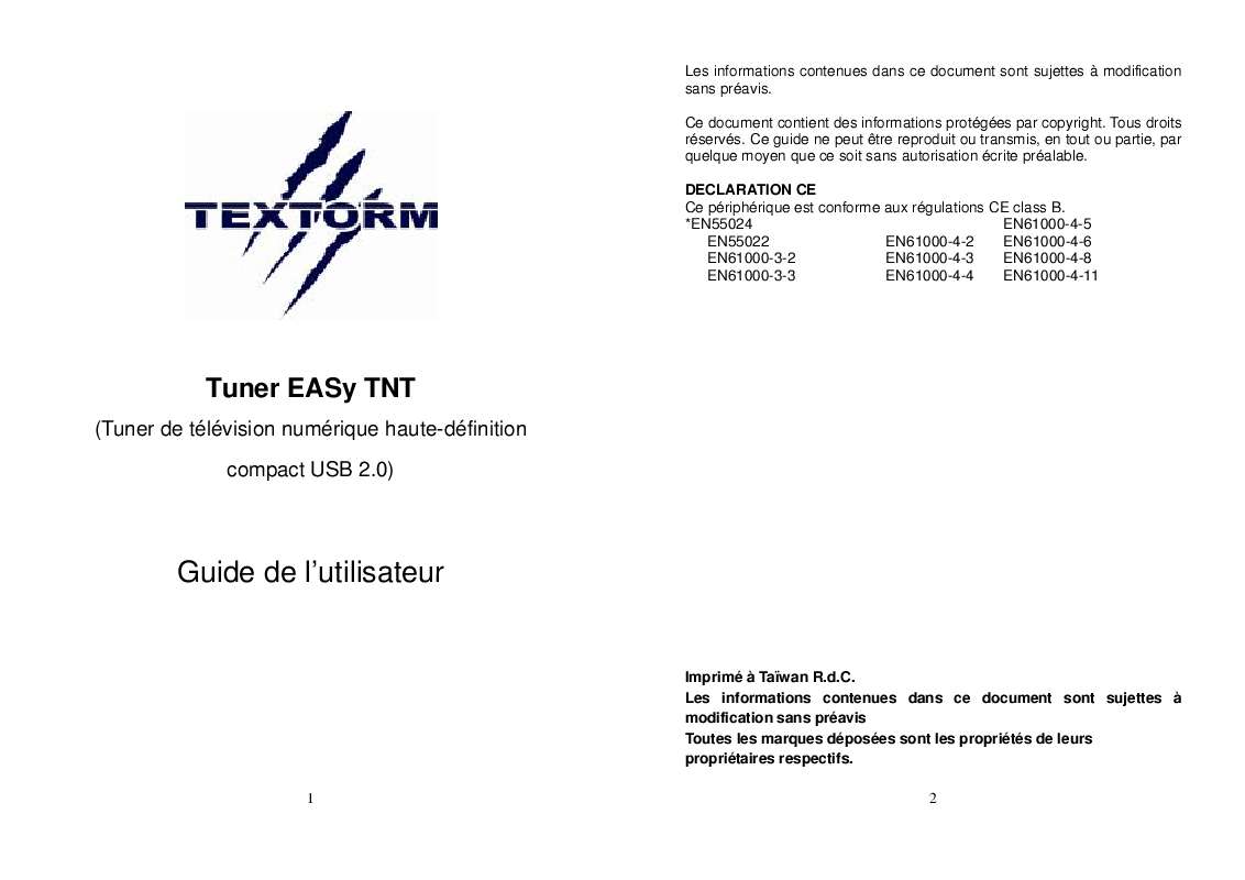 Guide utilisation  TEXTORM TUNER EASY TNT  de la marque TEXTORM