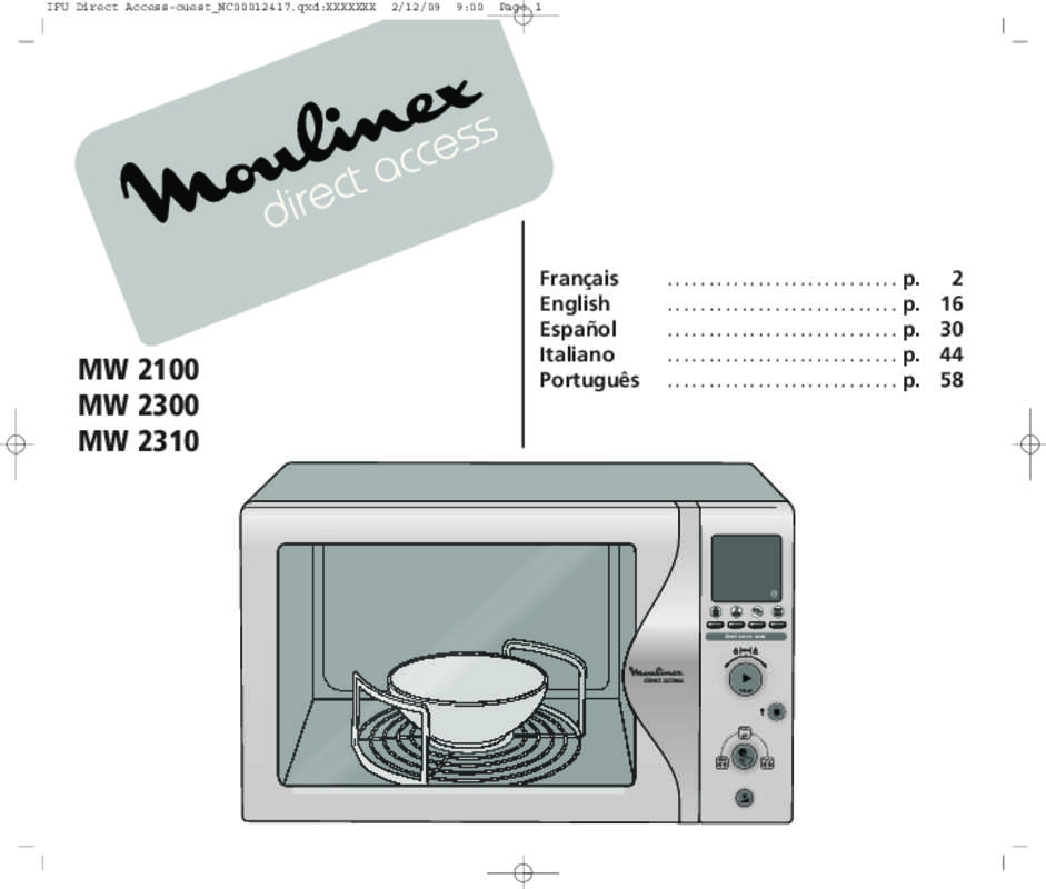 Guide utilisation  MOULINEX MW2000  de la marque MOULINEX