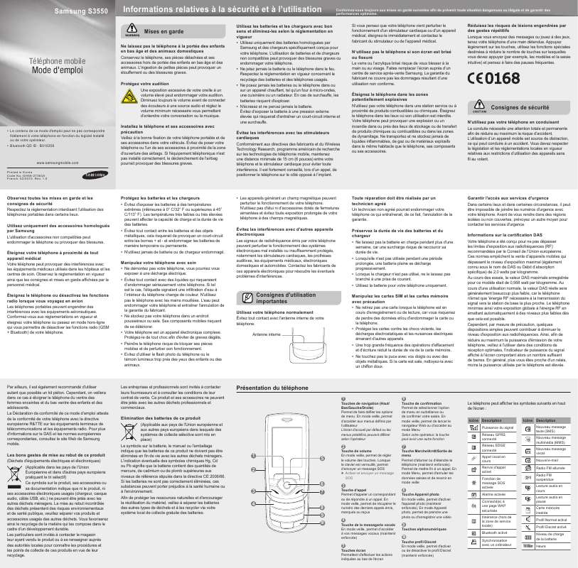 Guide utilisation SAMSUNG SH-ARK3 S3550  de la marque SAMSUNG