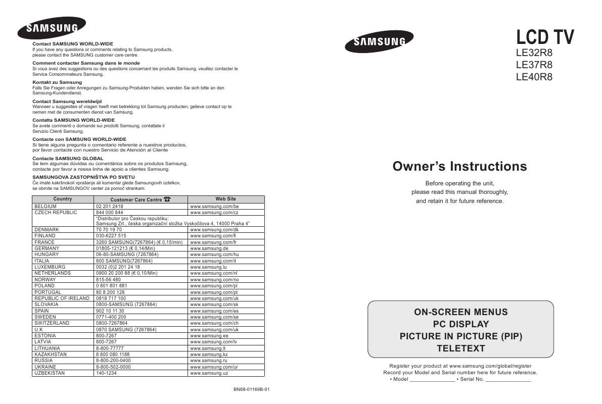 Guide utilisation SAMSUNG LE 40R86WD  de la marque SAMSUNG