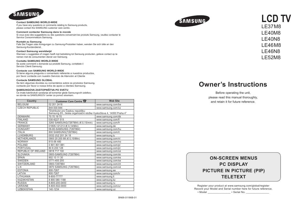 Guide utilisation SAMSUNG LE-37M86BD  de la marque SAMSUNG