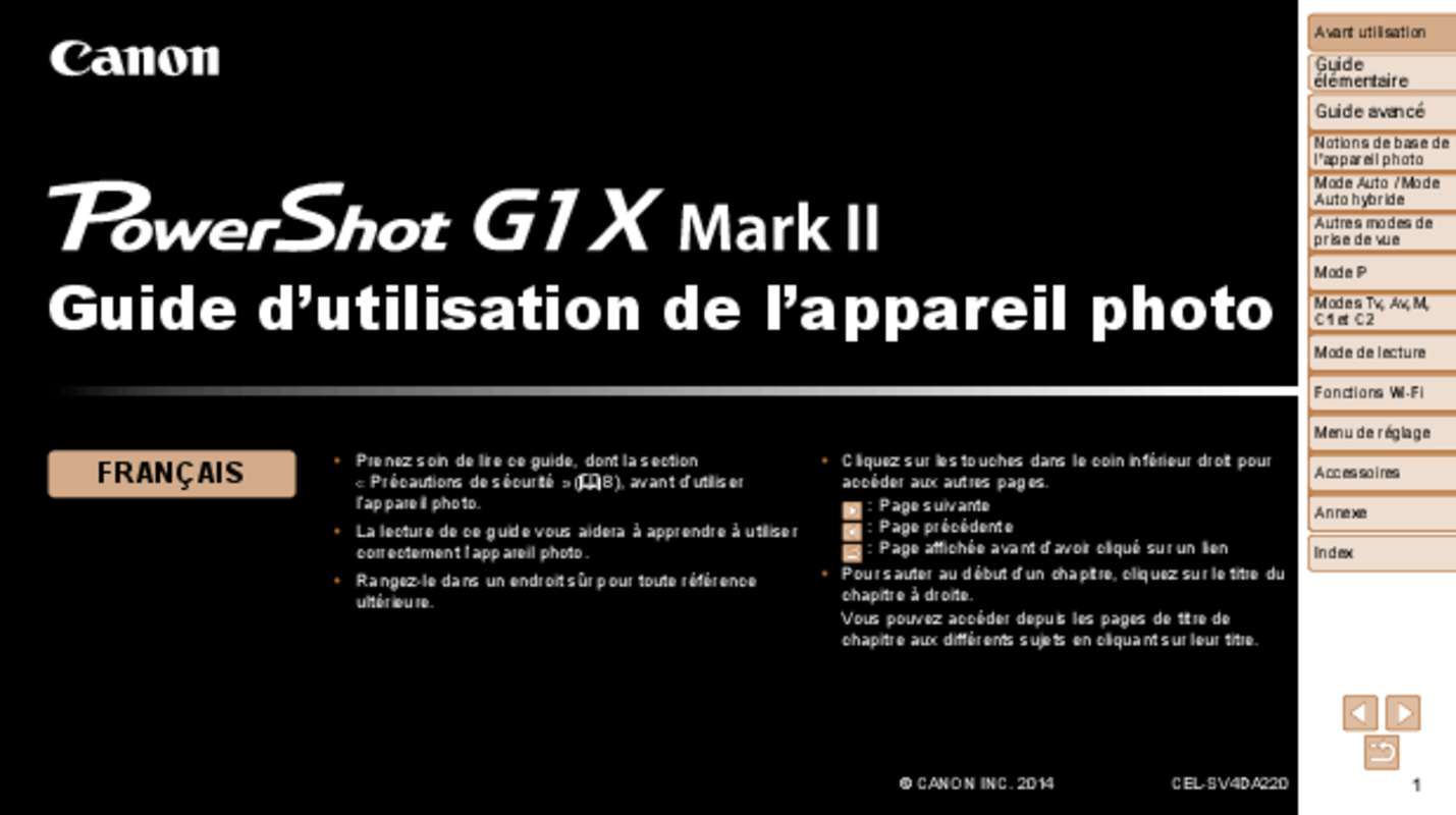 Guide utilisation CANON G1X MARK II  de la marque CANON