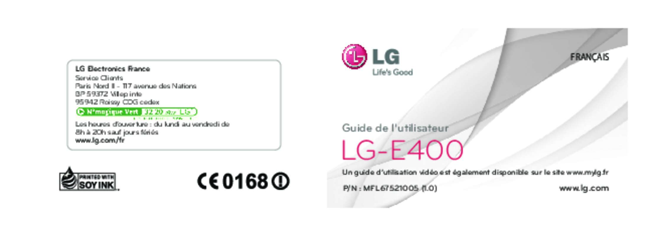 Guide utilisation LG LG)E400  de la marque LG