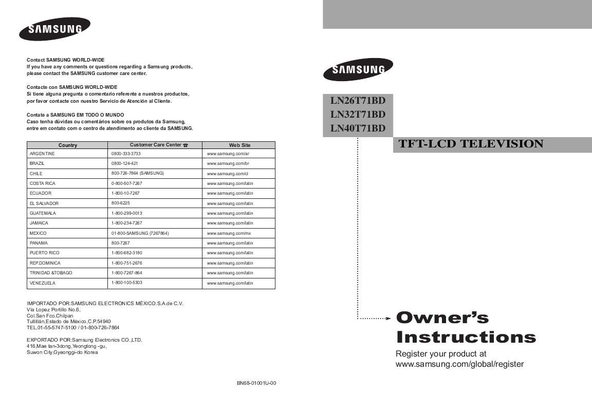 Guide utilisation SAMSUNG LN40T71BD  de la marque SAMSUNG