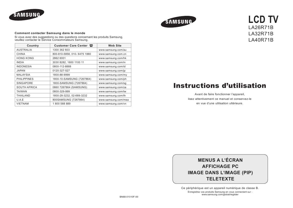 Guide utilisation SAMSUNG LA40R71B  de la marque SAMSUNG