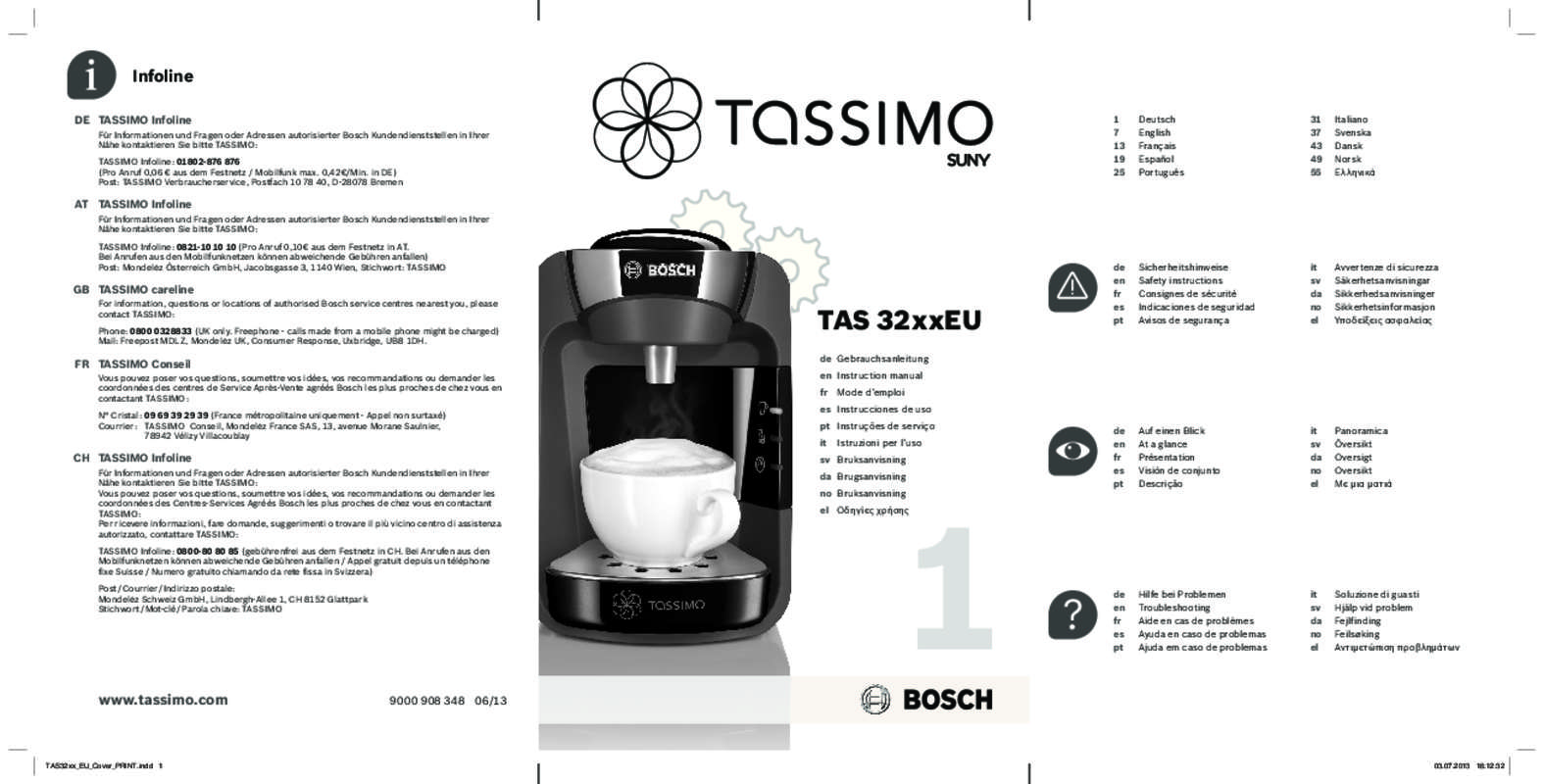 Guide utilisation BOSCH TASSIMO SUNY TAS3702 de la marque BOSCH