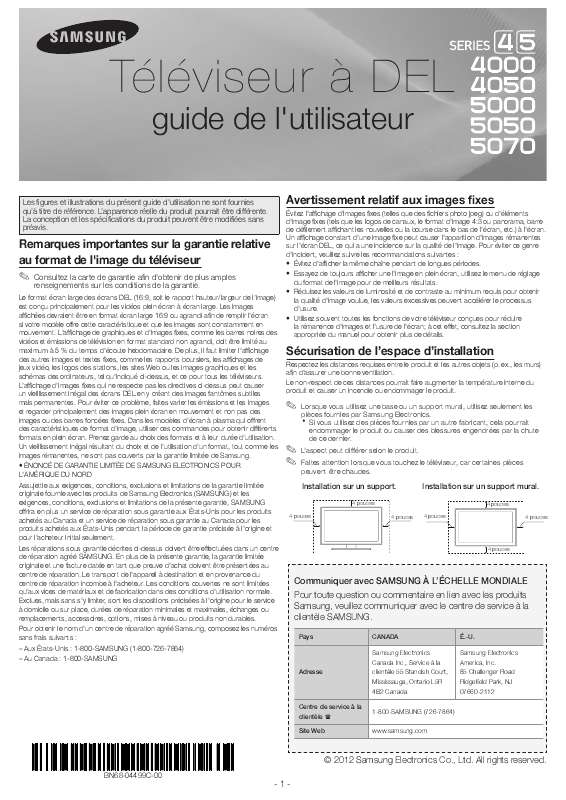 Guide utilisation SAMSUNG UN46EH5000F  de la marque SAMSUNG