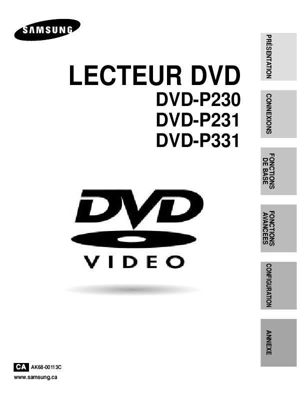 Guide utilisation SAMSUNG DVD-P230  de la marque SAMSUNG