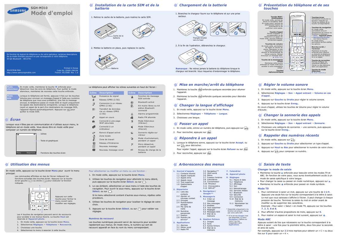 Guide utilisation SAMSUNG SGH-M310  de la marque SAMSUNG