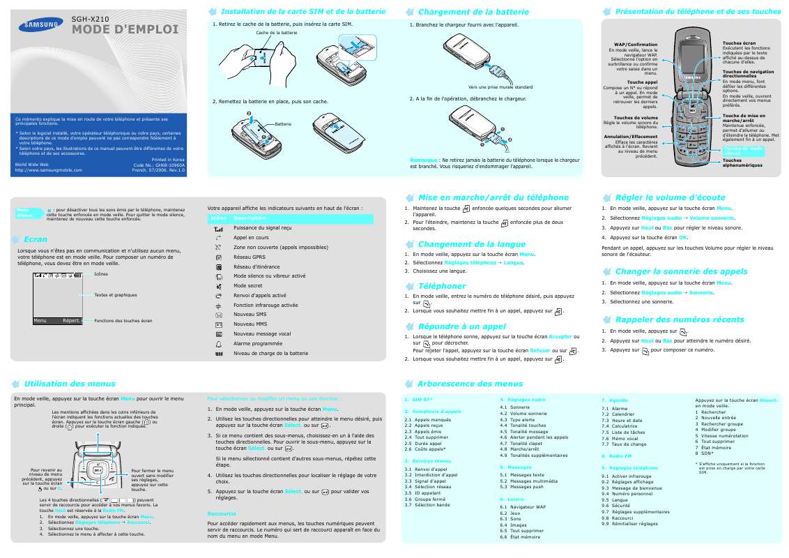 Guide utilisation SAMSUNG SGH-X210  de la marque SAMSUNG