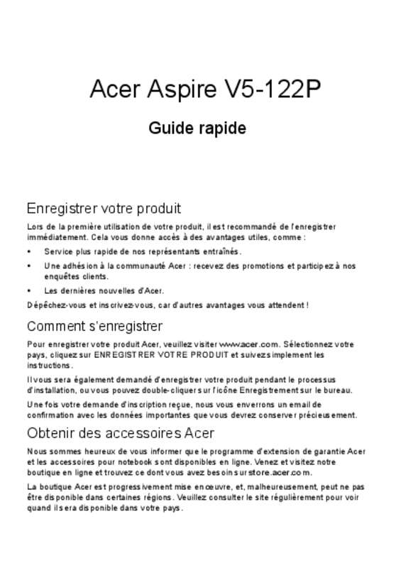 Guide utilisation ACER ASPIRE V5-122P  de la marque ACER