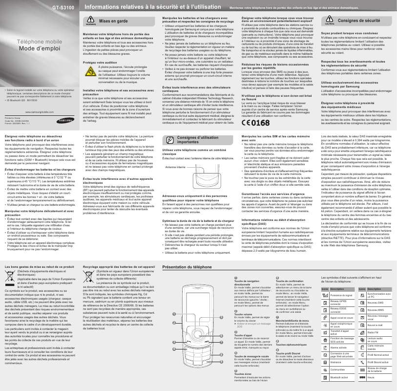 Guide utilisation SAMSUNG GT-S3100  de la marque SAMSUNG