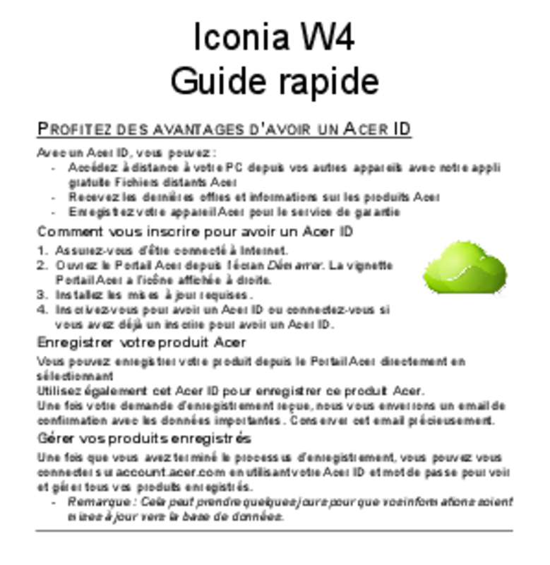 Guide utilisation ACER ICONIA W4-820-Z3742G03AII  de la marque ACER