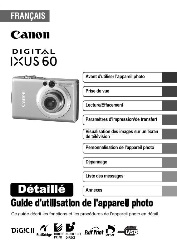 Guide utilisation CANON DIGITAL IXUS 60  de la marque CANON