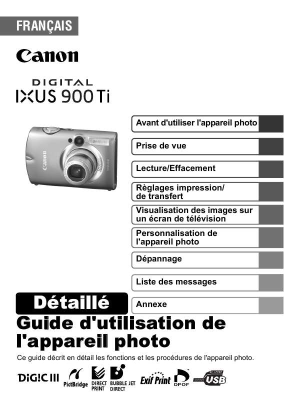 Guide utilisation CANON DIGITAL IXUS 900 TI  de la marque CANON
