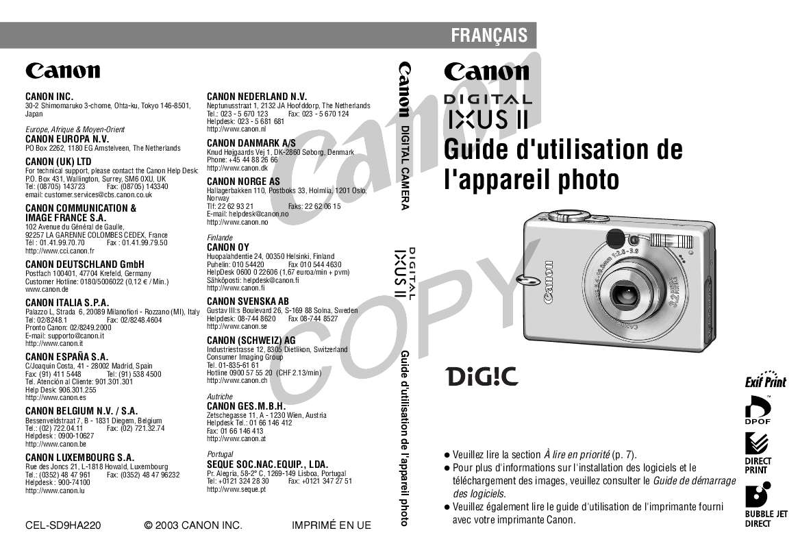 Guide utilisation CANON DIGITAL IXUS II  de la marque CANON