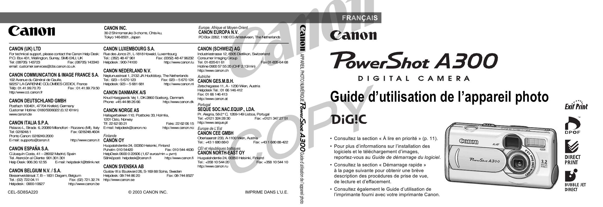 Guide utilisation CANON POWERSHOT A300  de la marque CANON