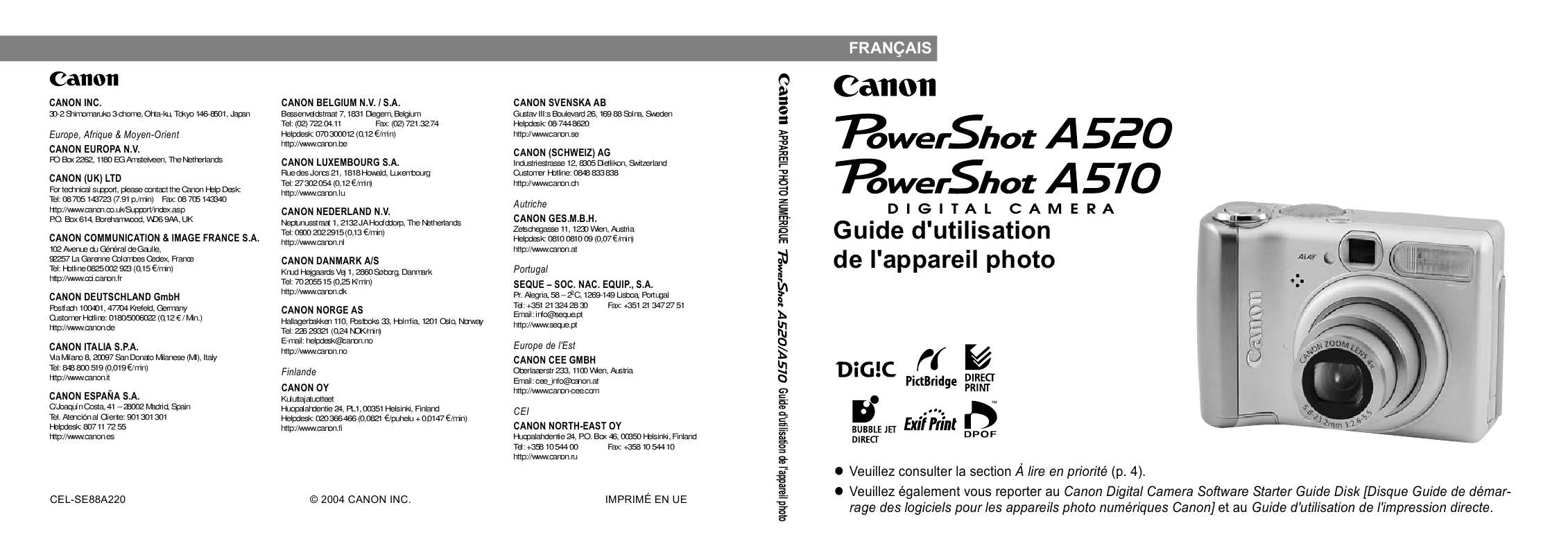 Guide utilisation CANON POWERSHOT A510  de la marque CANON