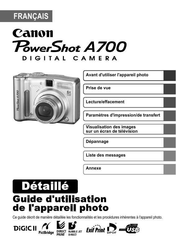 Guide utilisation CANON POWERSHOT A700  de la marque CANON