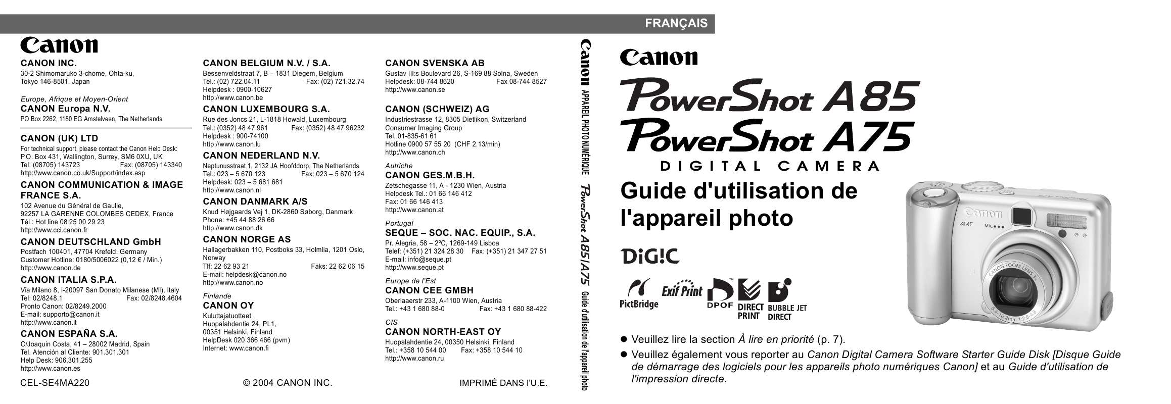 Guide utilisation CANON POWERSHOT A85  de la marque CANON