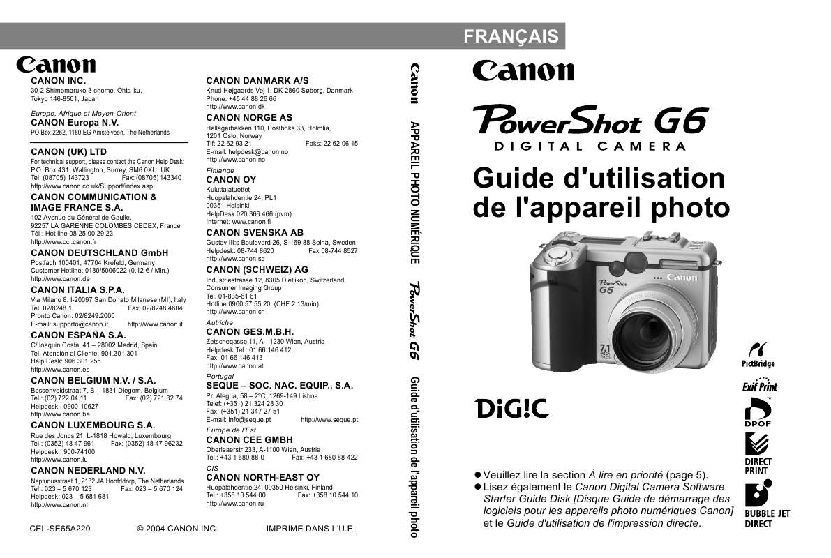 Guide utilisation CANON POWERSHOT G6  de la marque CANON