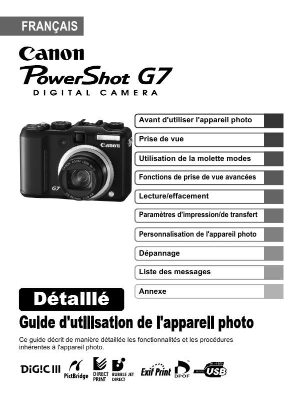 Guide utilisation CANON POWERSHOT G7  de la marque CANON
