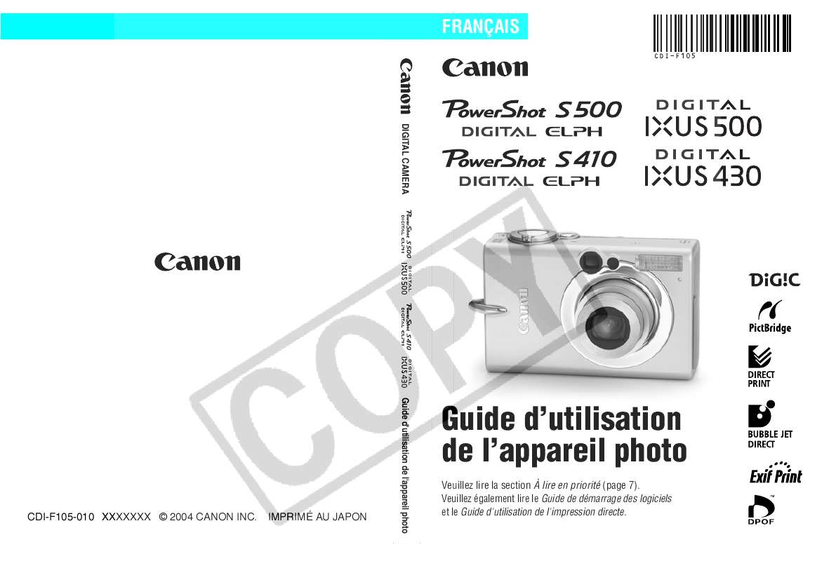 Guide utilisation CANON POWERSHOT S410  de la marque CANON