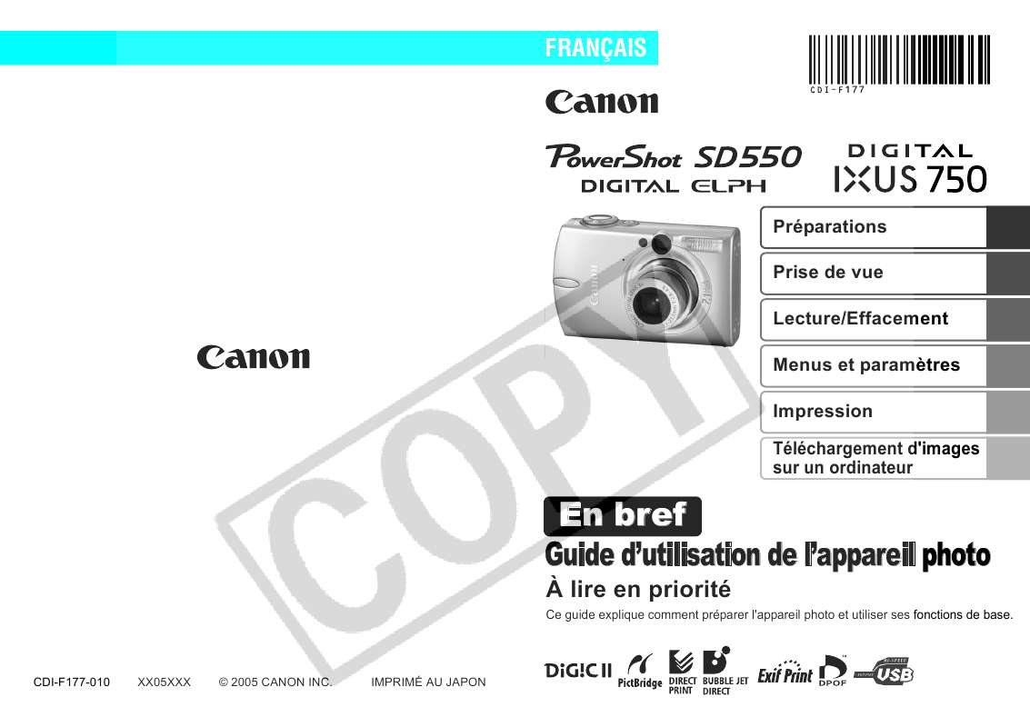 Guide utilisation CANON POWERSHOT SD550  de la marque CANON