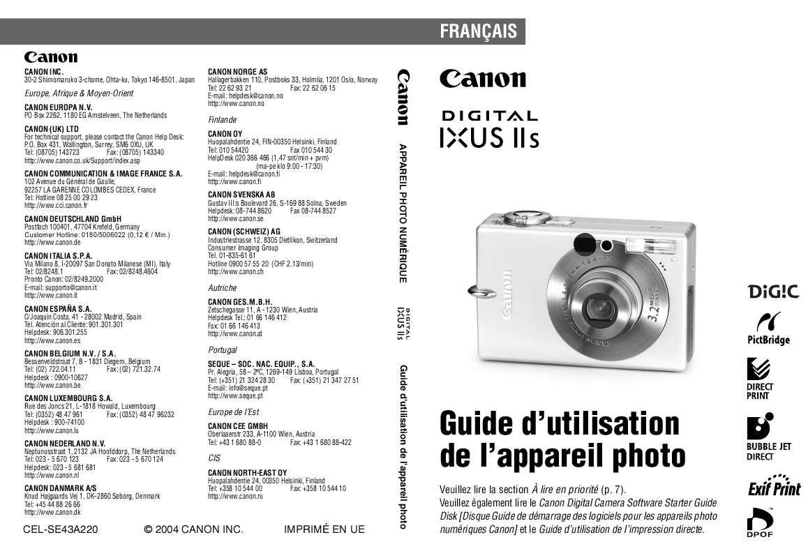 Guide utilisation CANON DIGITAL IXUS II S  de la marque CANON