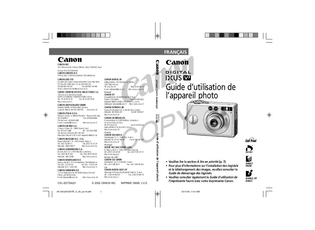 Guide utilisation CANON DIGITAL IXUS V3  de la marque CANON
