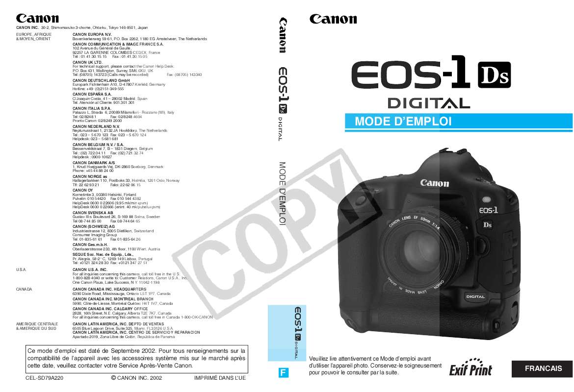 Guide utilisation CANON EOS 1DS  de la marque CANON