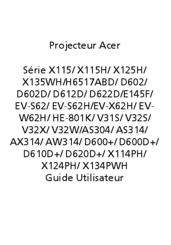 Guide utilisation ACER X115H  de la marque ACER