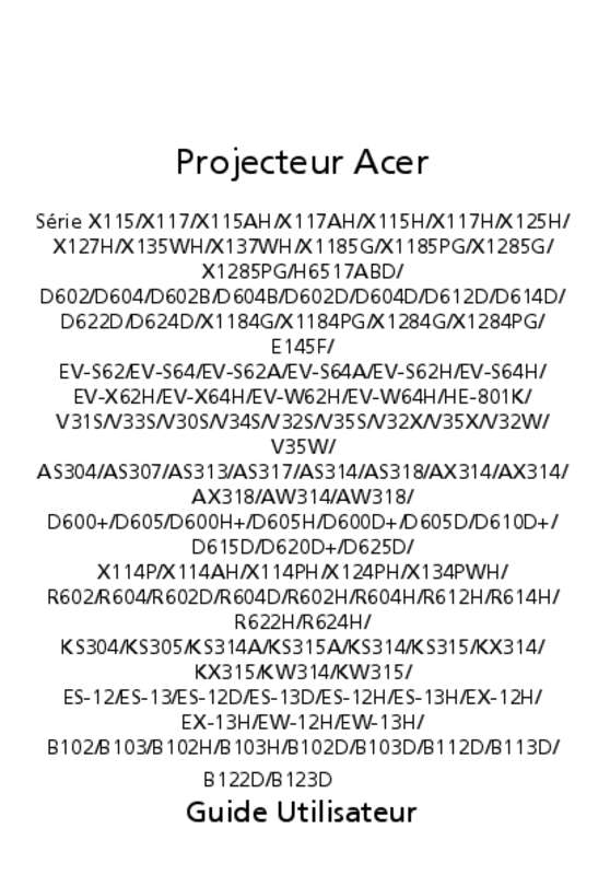 Guide utilisation ACER X125H  de la marque ACER