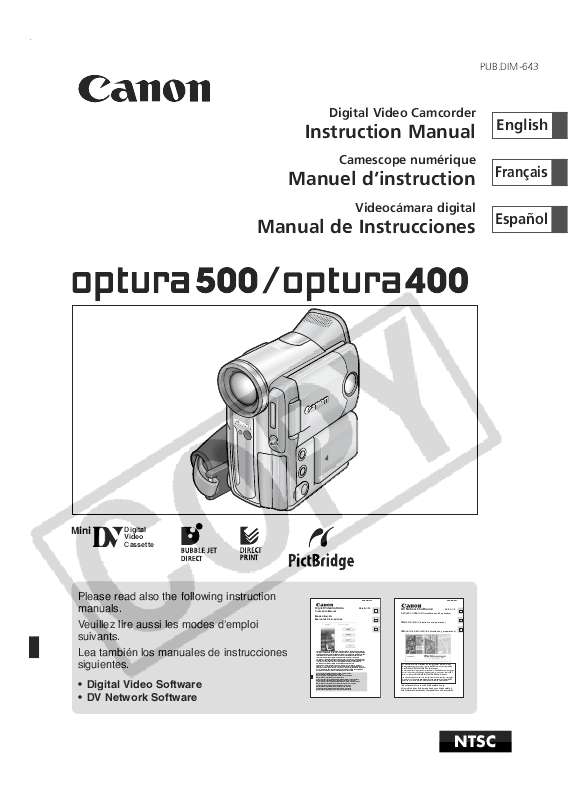Guide utilisation CANON OPTURA 500  de la marque CANON