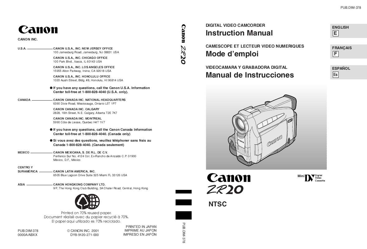 Guide utilisation CANON ZR20  de la marque CANON