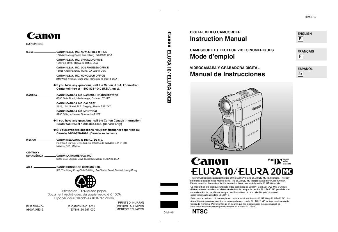 Guide utilisation CANON ELURA 20  de la marque CANON