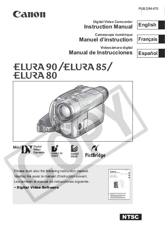 Guide utilisation CANON ELURA 85  de la marque CANON