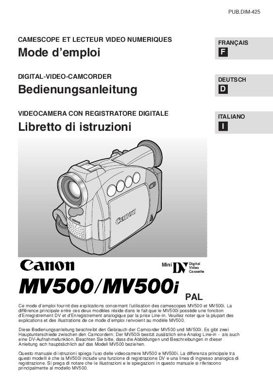 Guide utilisation CANON MV500  de la marque CANON