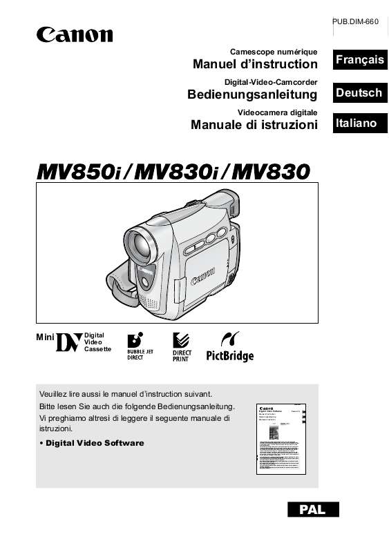 Guide utilisation CANON MV830  de la marque CANON