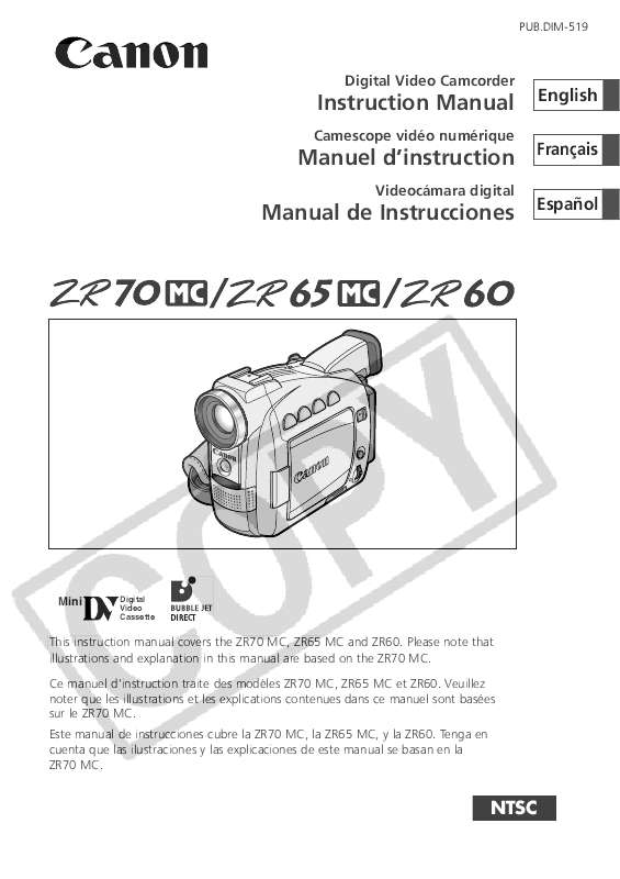 Guide utilisation CANON ZR65  de la marque CANON